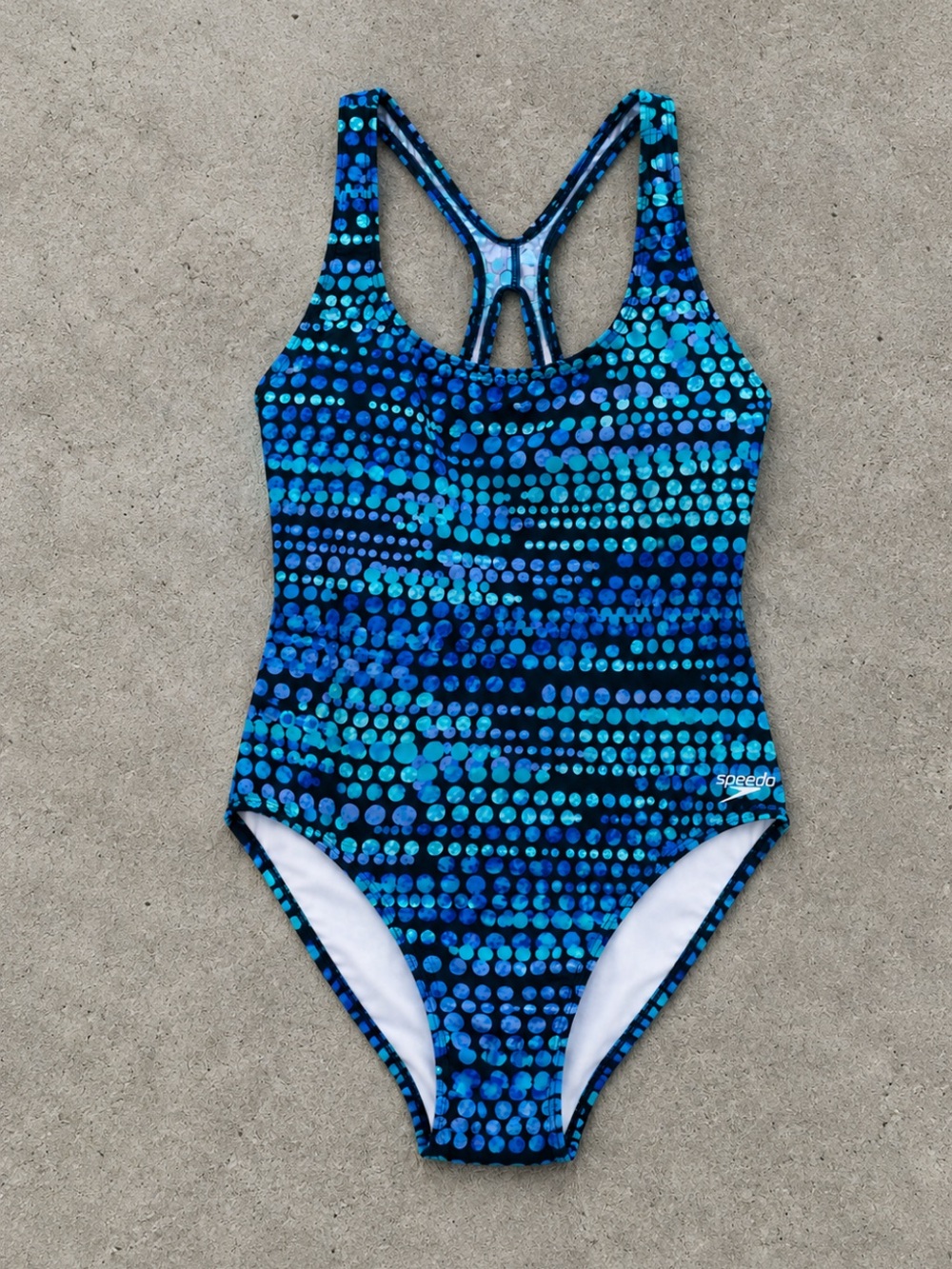 Speedo One Piece Swimsuit Size 16 Blue Dot Print Built In Bra Racerback Resort